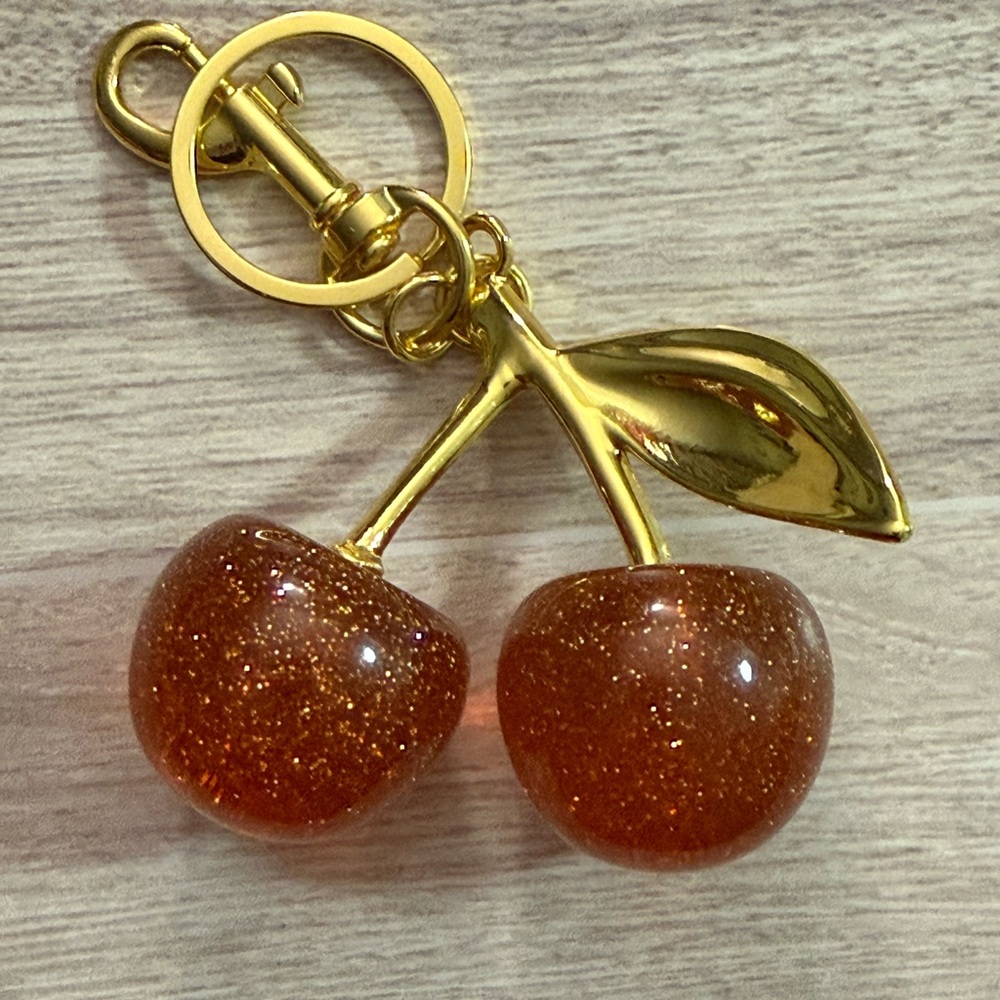 Gold Glitter Sparkle Cherry Keychain Bag Charm